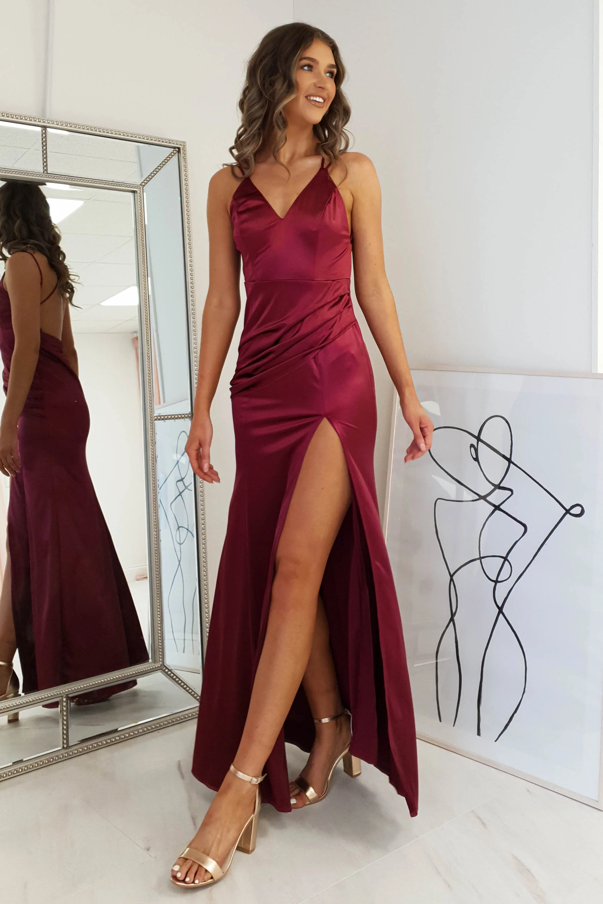 Simone Satin Gown | Burgundy - Image 4