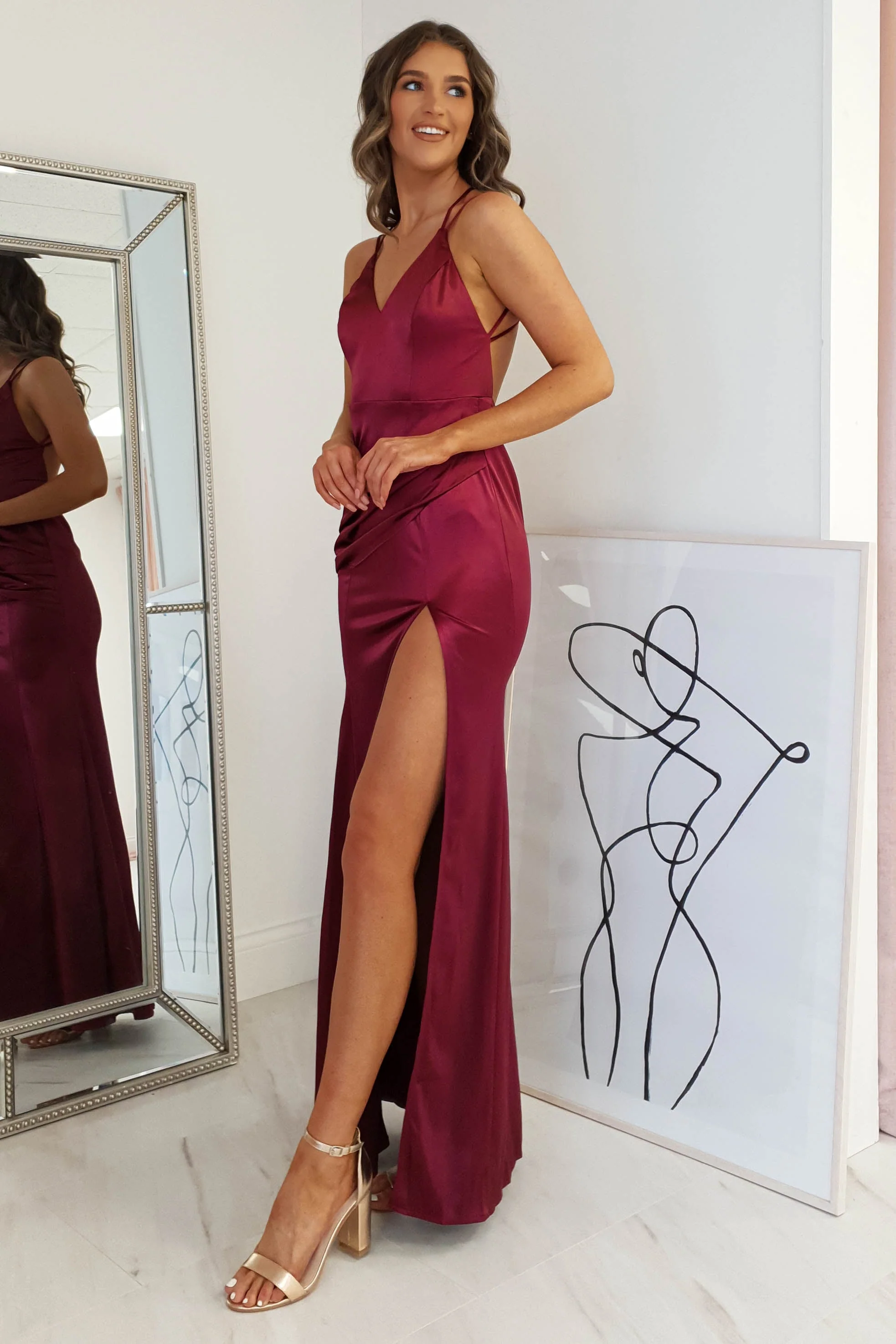 Simone Satin Gown | Burgundy - Image 7