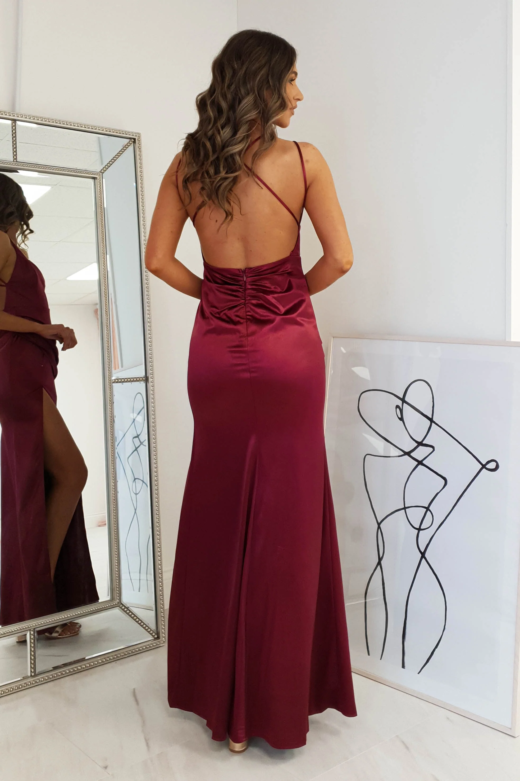 Simone Satin Gown | Burgundy - Image 8