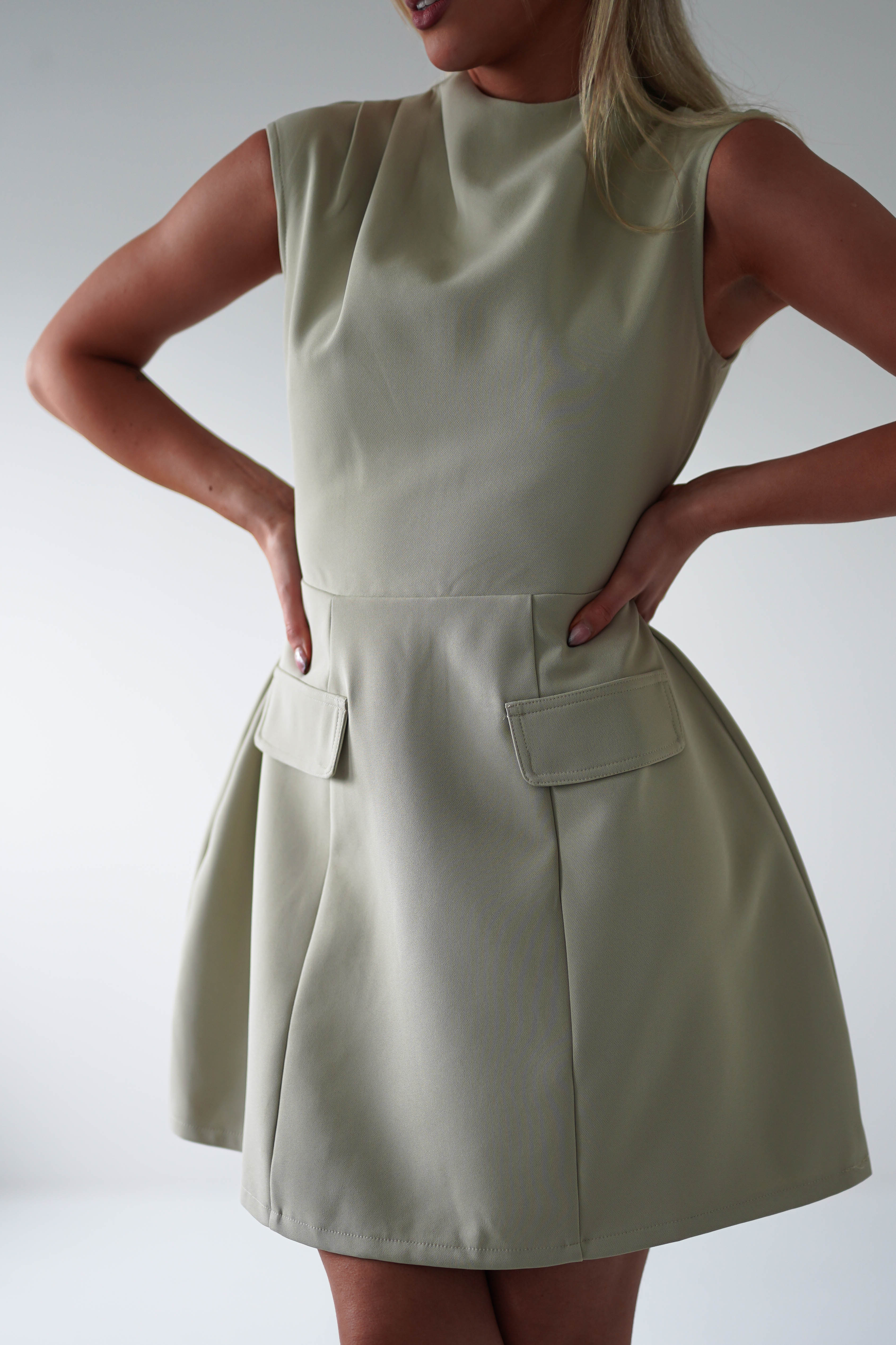Stella Structured Mini Dress | Sage - Image 3