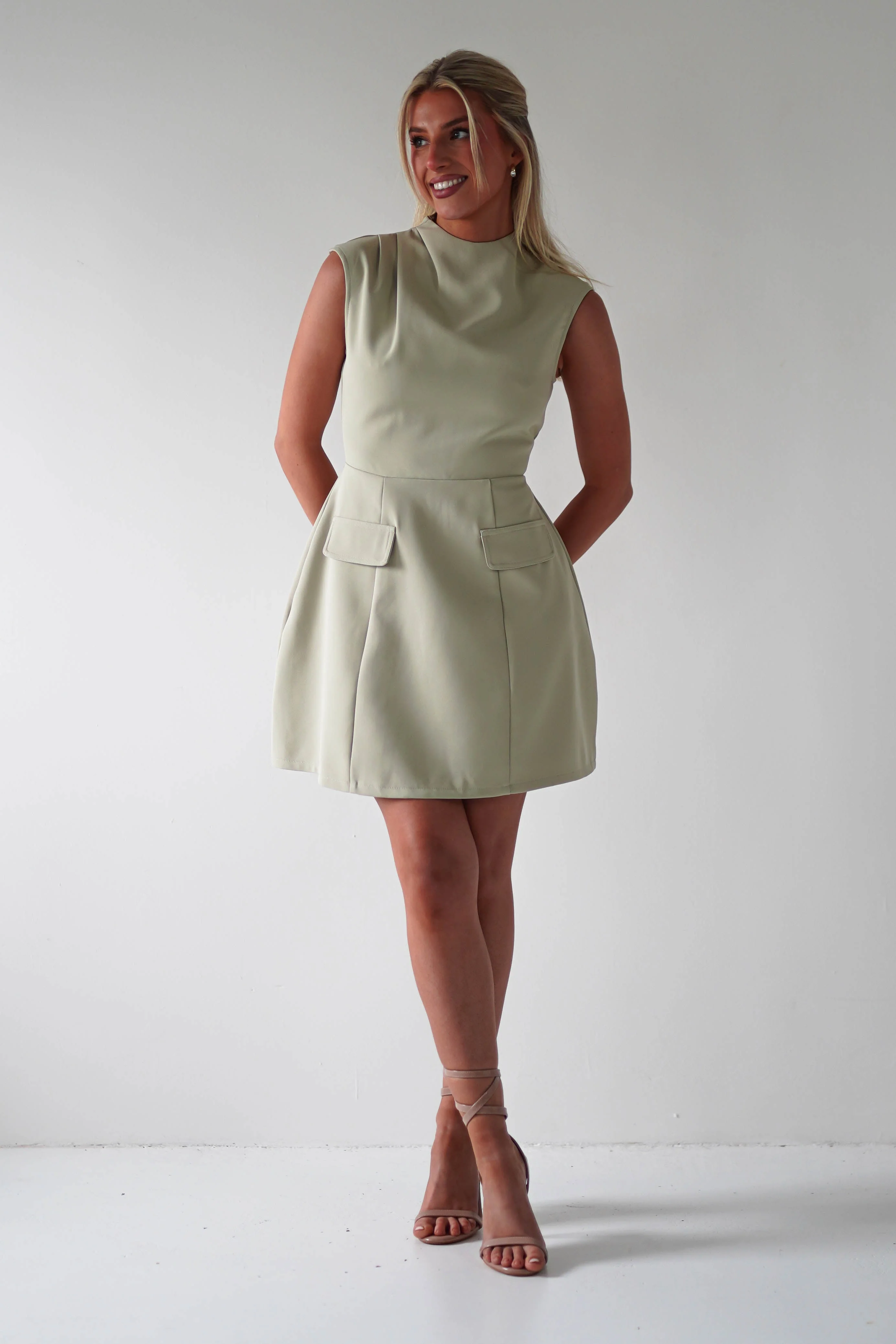 Stella Structured Mini Dress | Sage - Image 4