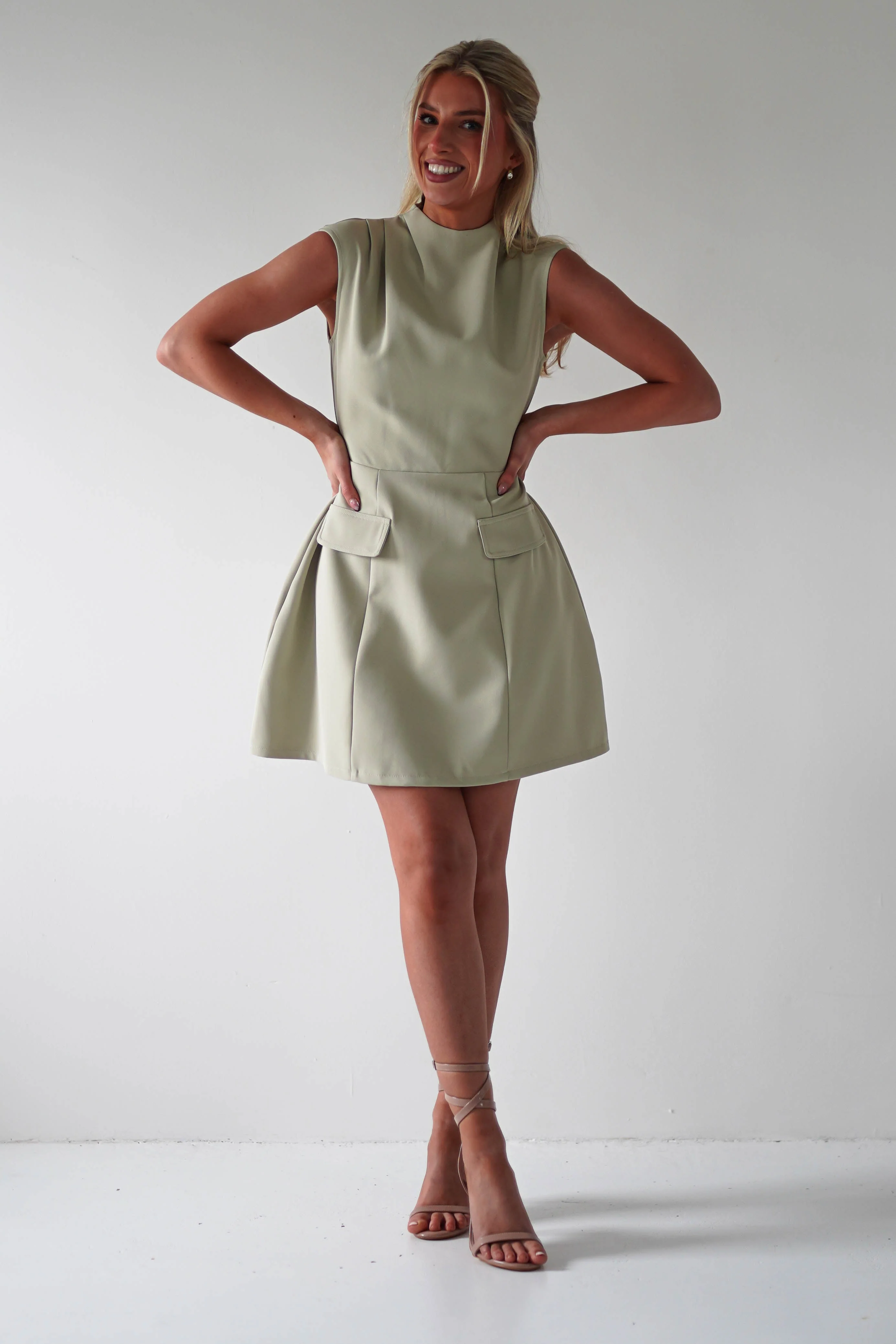 Stella Structured Mini Dress | Sage - Image 5