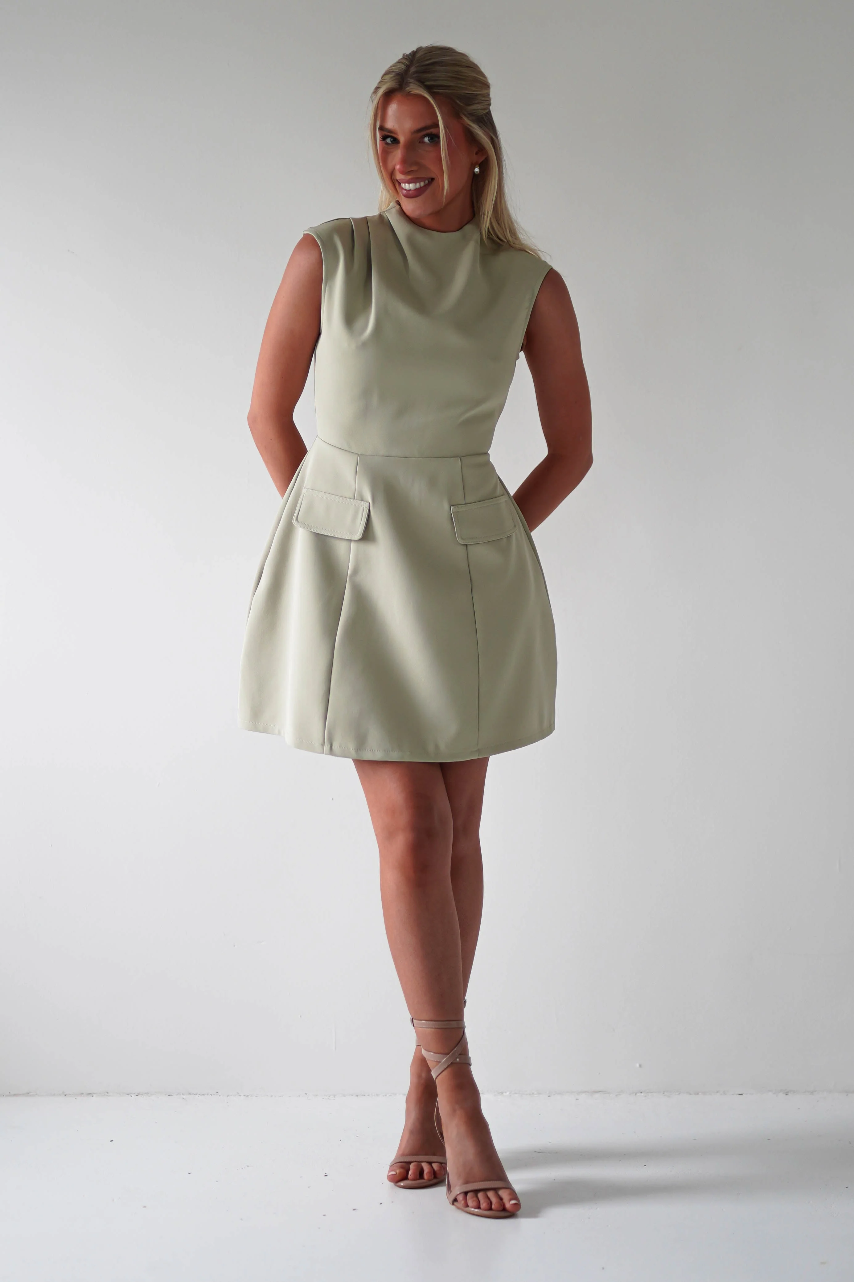 Stella Structured Mini Dress | Sage - Image 6