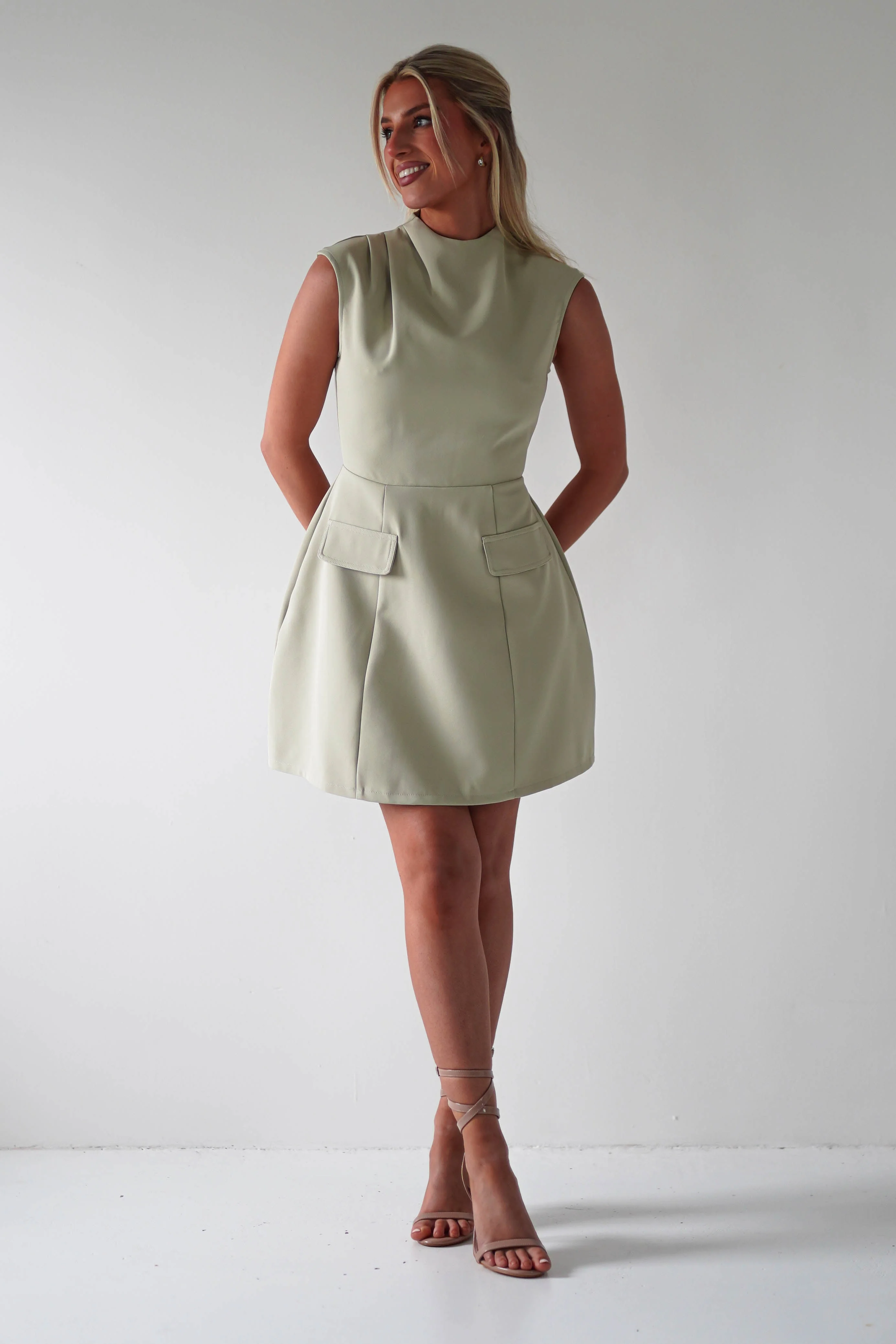 Stella Structured Mini Dress | Sage - Image 7