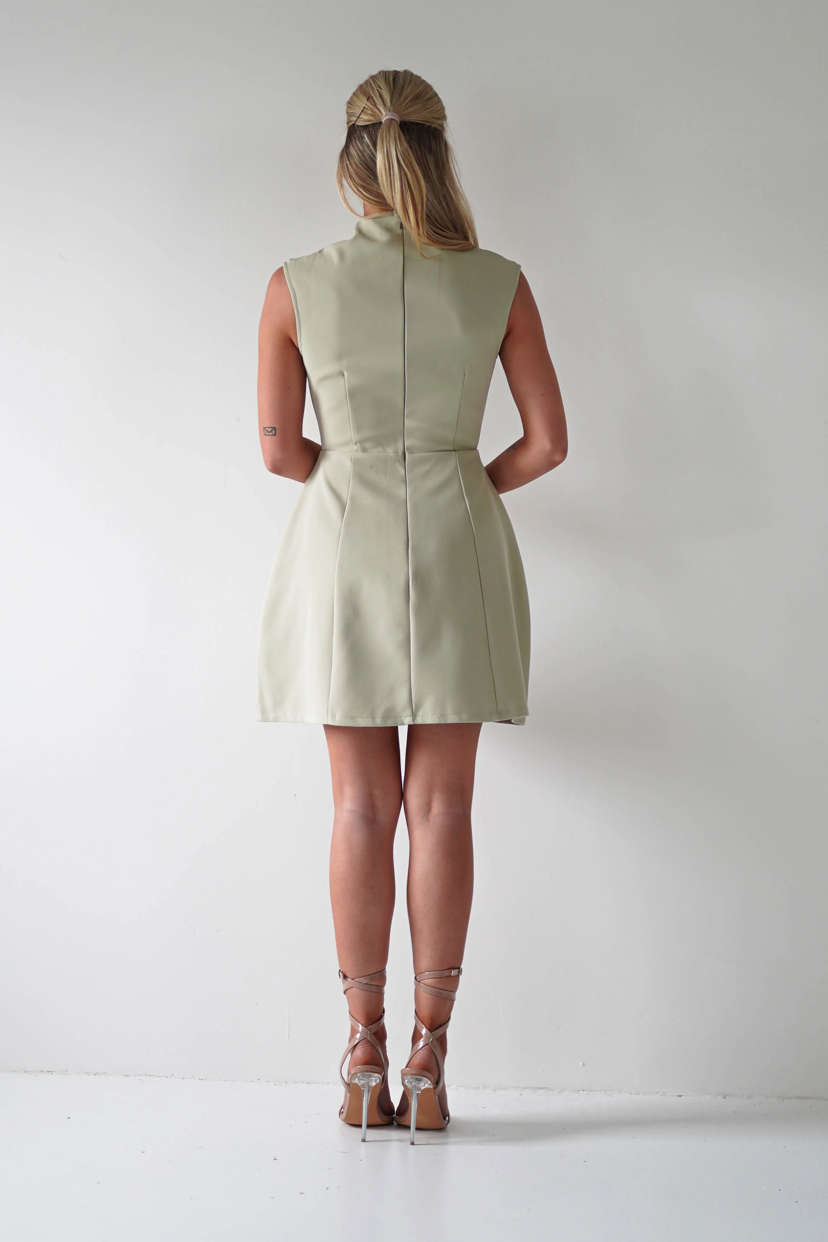 Stella Structured Mini Dress | Sage - Image 8
