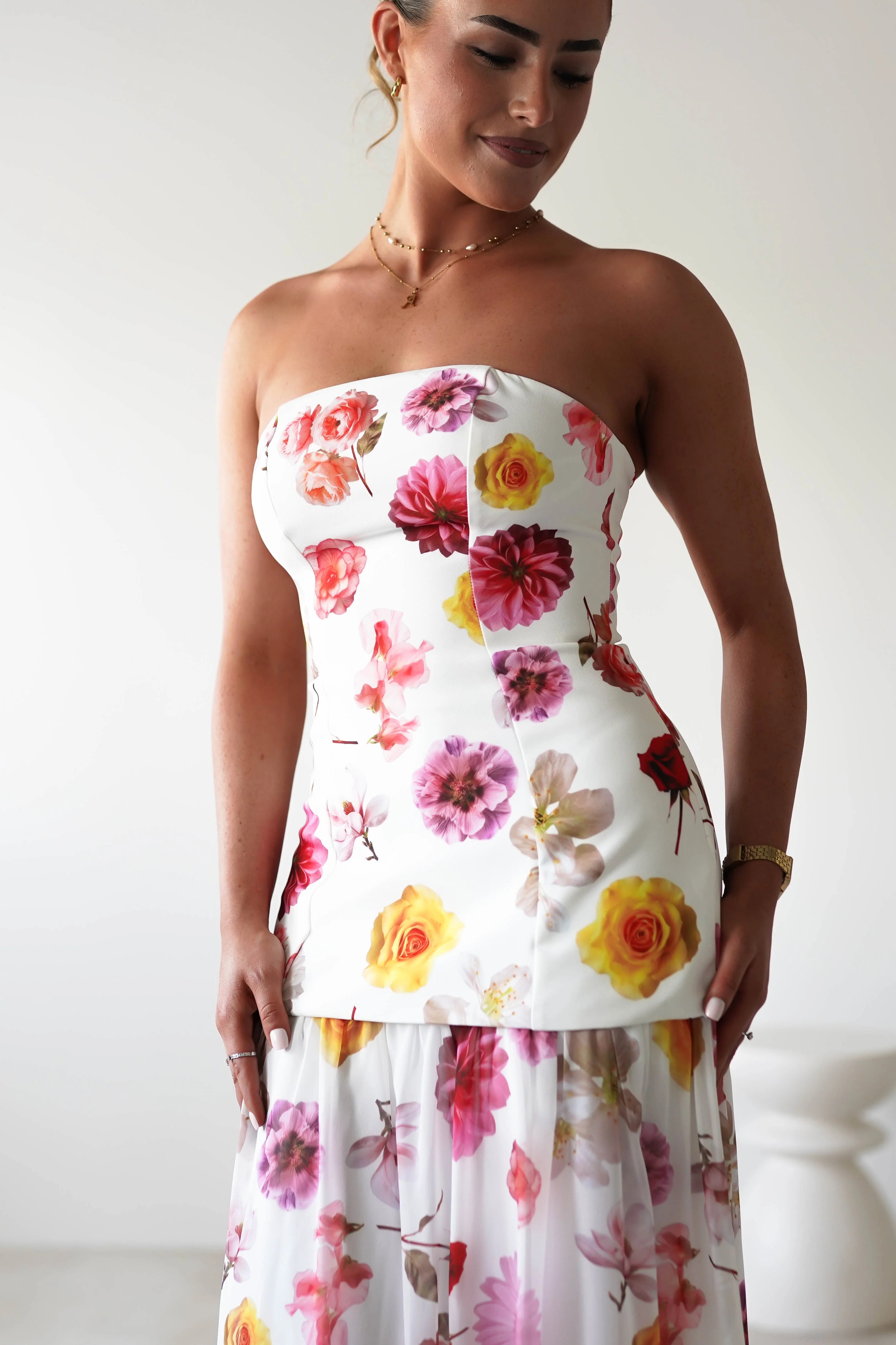 Talia Strapless Floral Print Maxi Dress | Mixed Print - Image 10