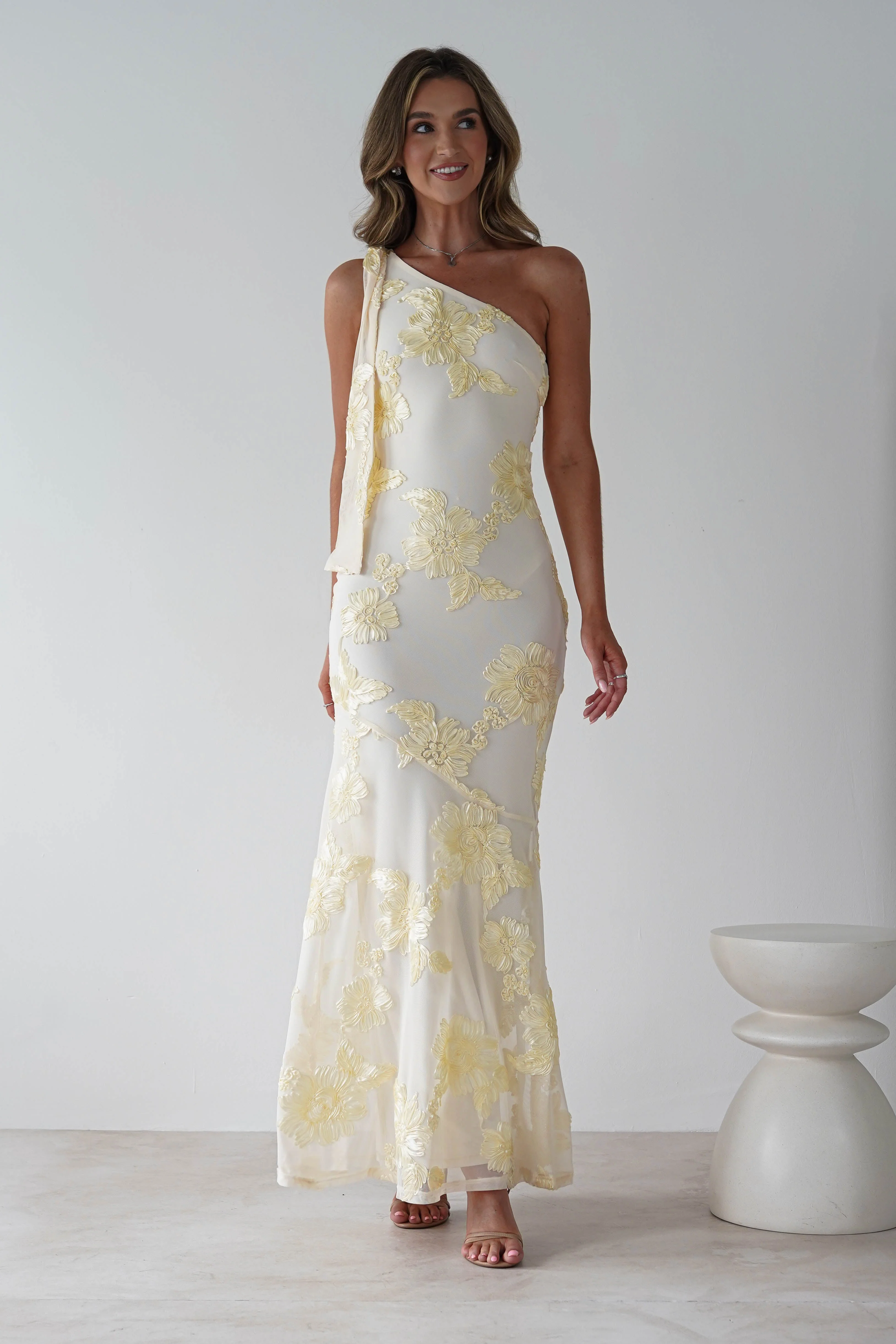 Thelma Floral Textured Maxi Dress | Light Yellow - Image 10