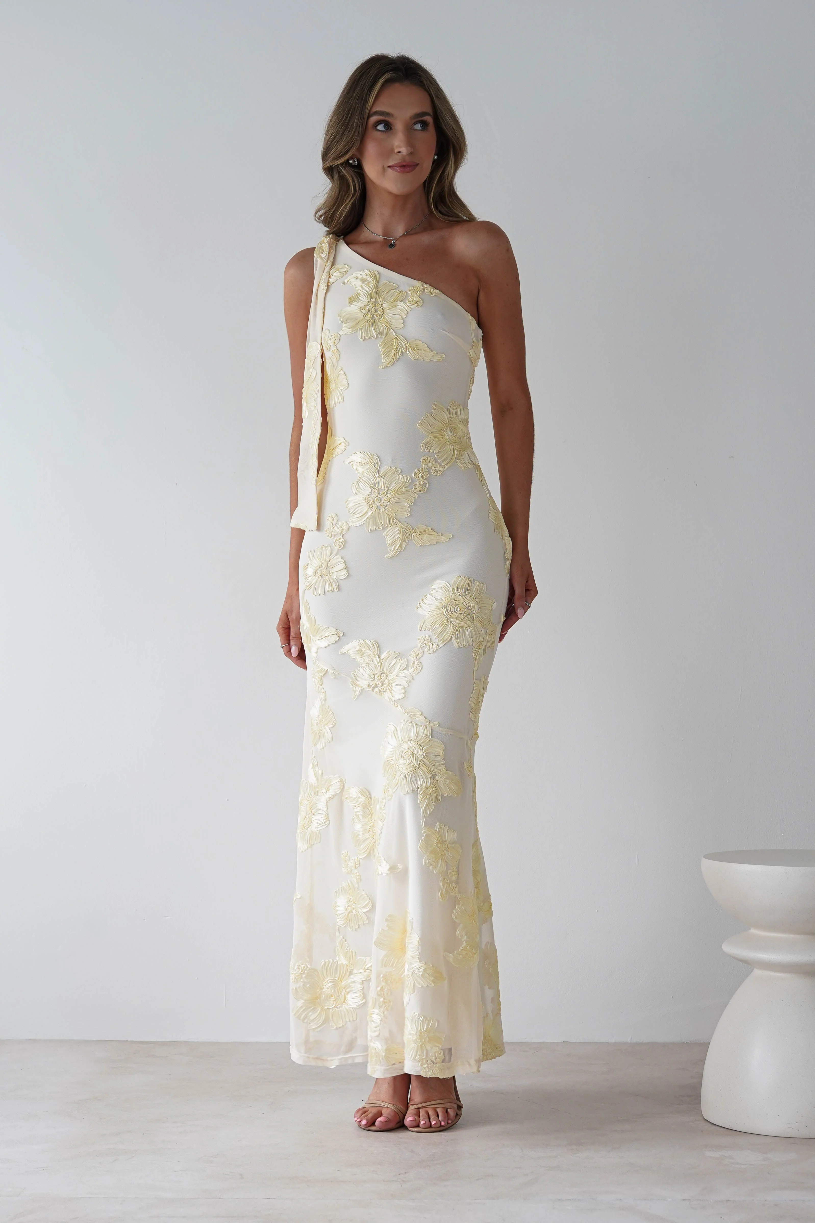 Thelma Floral Textured Maxi Dress | Light Yellow - Image 3