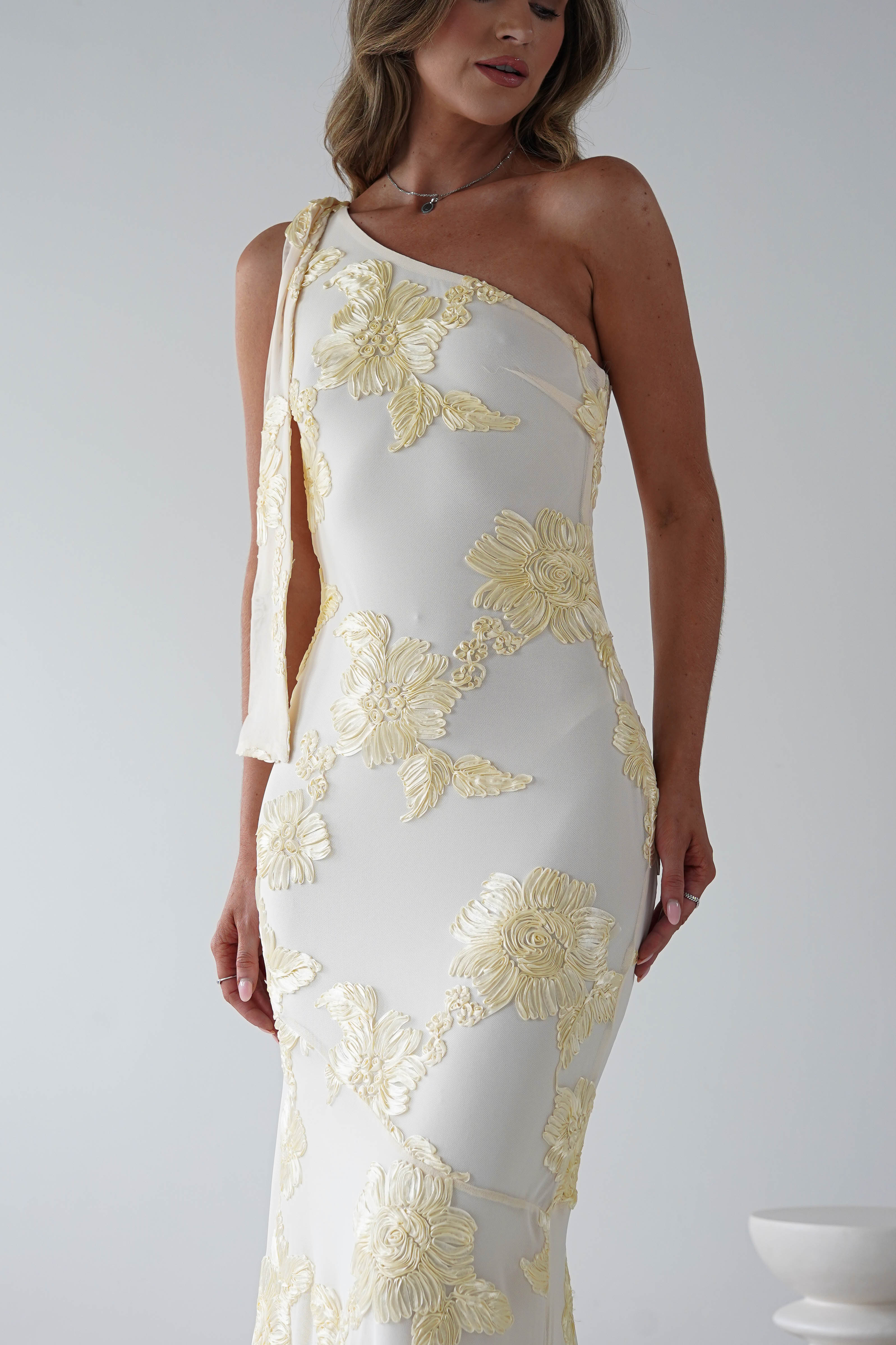 Thelma Floral Textured Maxi Dress | Light Yellow - Image 4