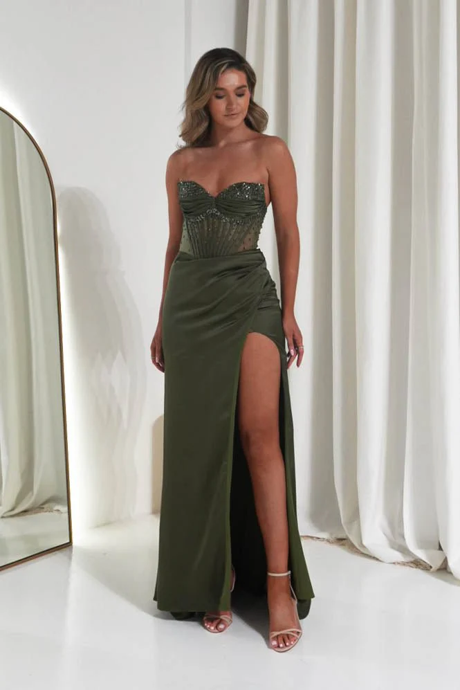Theodora Strapless Embellished Gown | Olive - Image 5