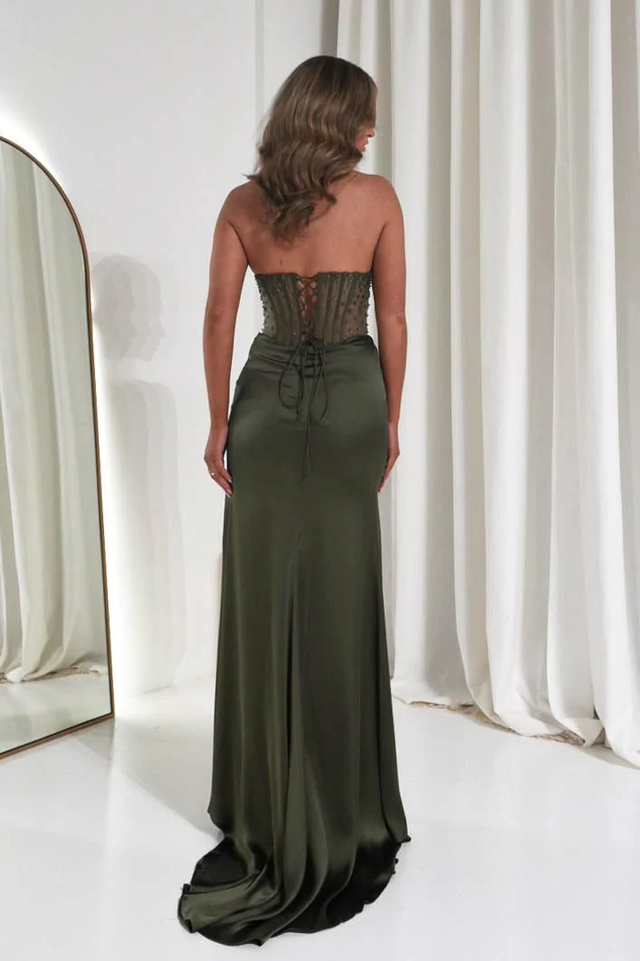 Theodora Strapless Embellished Gown | Olive - Image 6