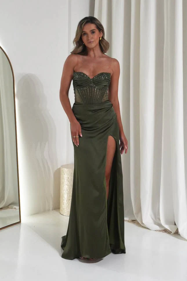 Theodora Strapless Embellished Gown | Olive - Image 8
