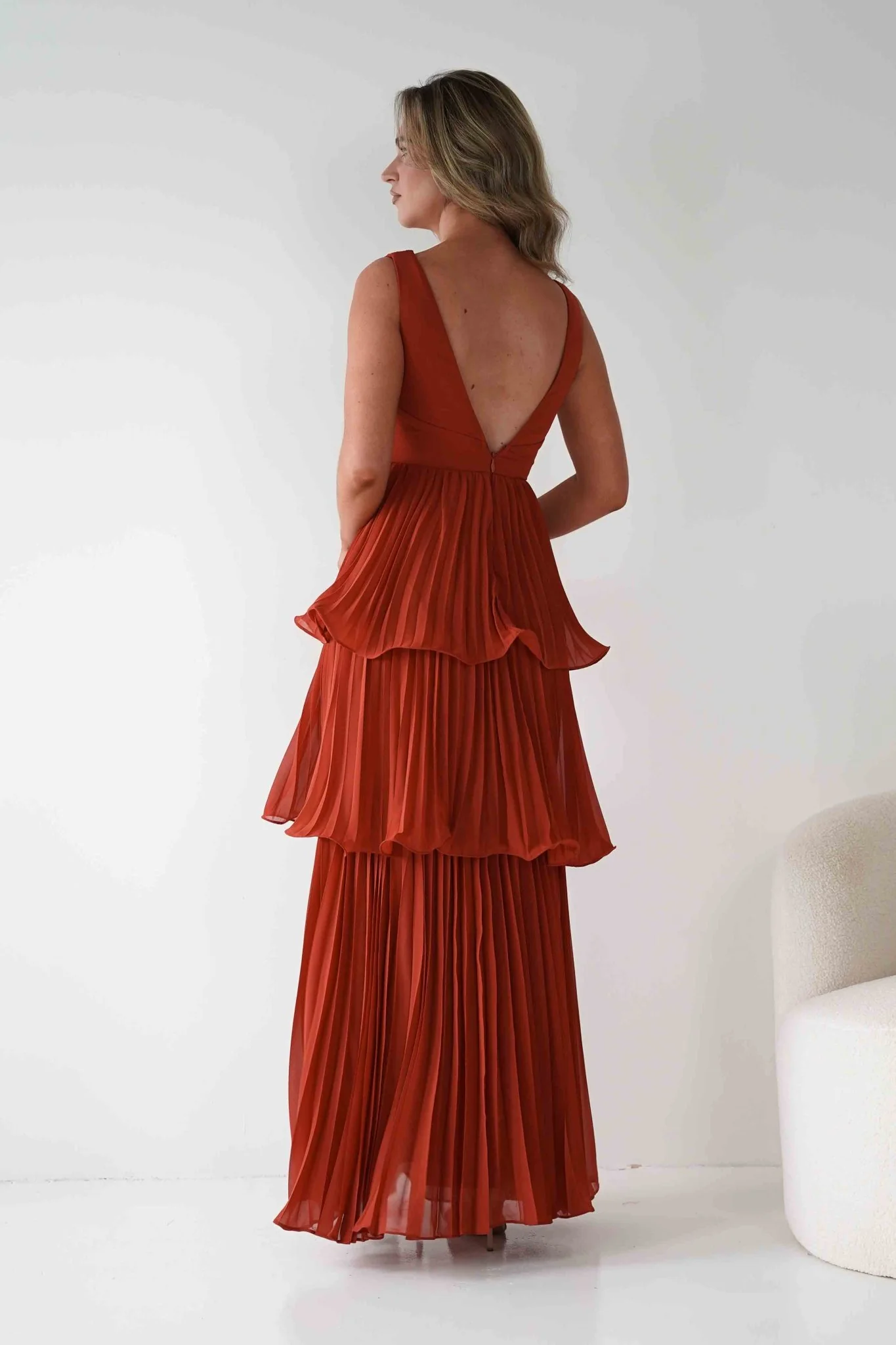 Vina Tiered Pleated Layered Maxi Dress | Rust - Image 3