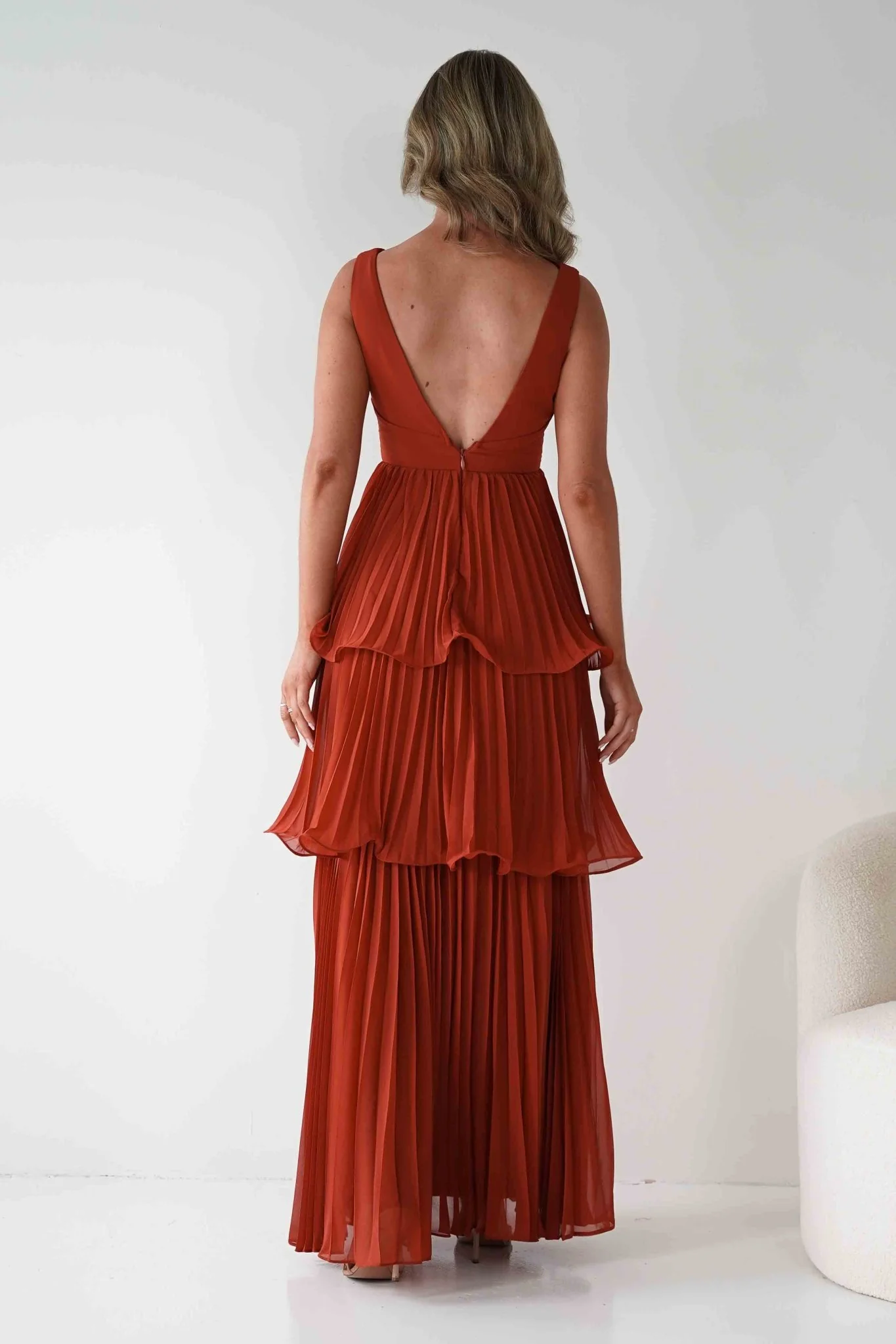 Vina Tiered Pleated Layered Maxi Dress | Rust - Image 5
